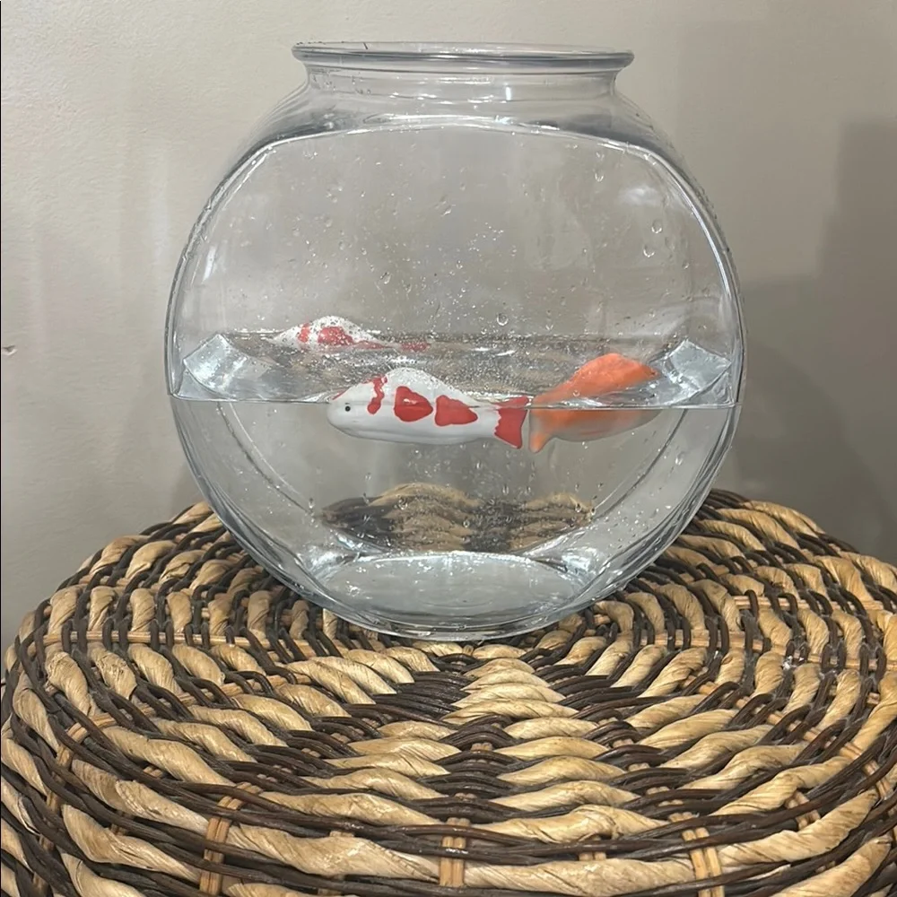 Floating Ceramic Fish Decor Set Bowl included (not water) - Orange and Red